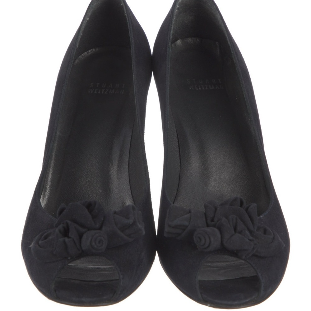 Stuart Weitzman Blue Suede Peep Toe Pumps 9.5 | Holiday Party Heels